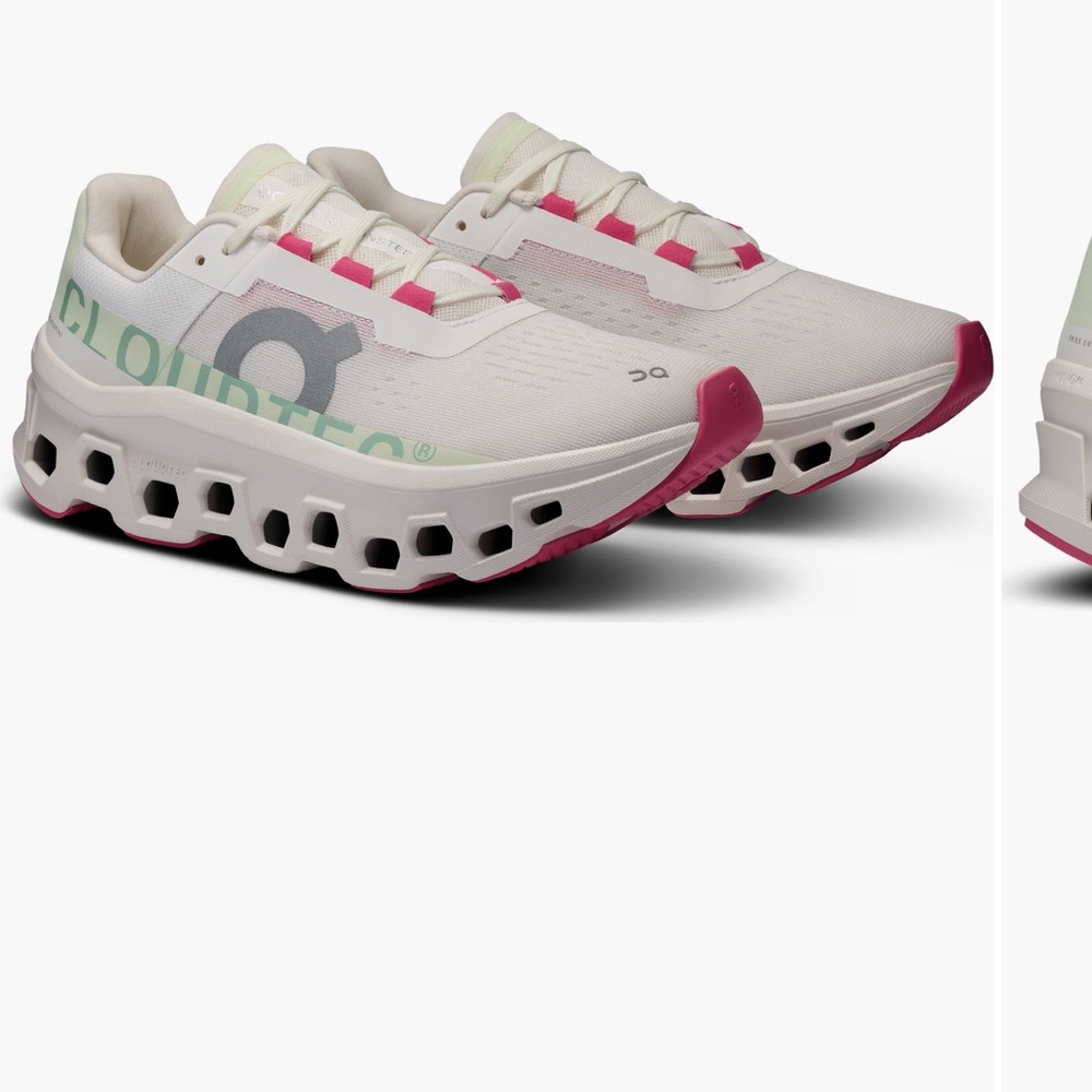 On Running White and Pink Athletic Shoes with Cushioned Design